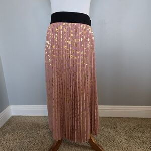 LuLaRoe Pink and Gold Midi Skirt. Perfect For The Holidays.